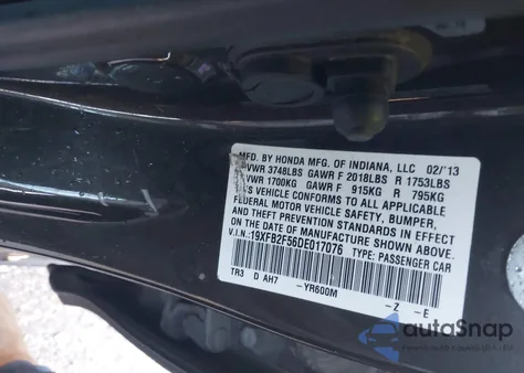 2013 Honda Civic Lx from USA, damaged, VIN 19XFB2F56DE017076